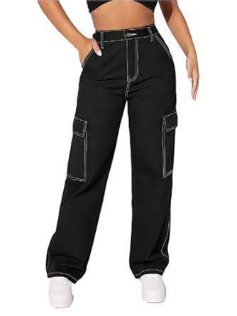 Buy KOTTY Women's Solid High Rise Relaxed Fit Cargo Jeans Obsidian ...