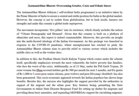 Aatmanirbhar Bharat: Overcoming Gender, Caste and Ethnic biases ...