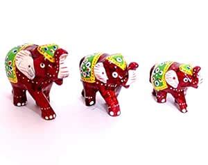 Buy Junction Craft Enamel Work Elephant (RED) Set of 3 Family Online at ...