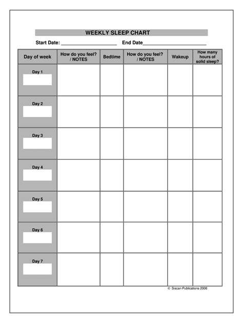 Weekly Sleep Chart - Blank Fillable Template | Fill Out, Print ...