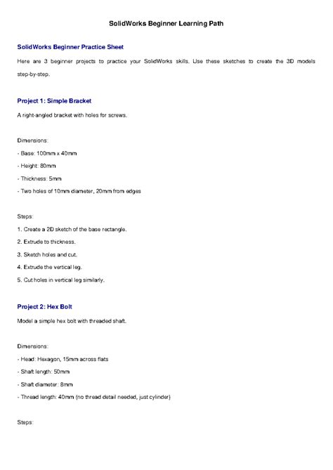 SolidWorks Beginner Projects: Practice Sheet for 3D Modeling - Studocu