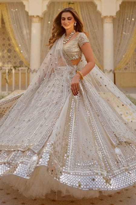 Buy White Lehenga And Blouse- Organza, Net & Dupatta-organza & Work ...