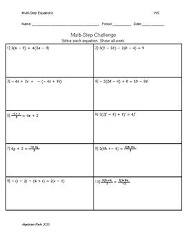 Rezultat imagine pentru Solve Multi-Step Equations Worksheet