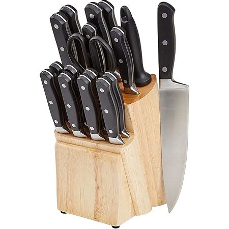 Buy AmazonBasics Premium Stainless Steel Knife Set with Block, 18 ...