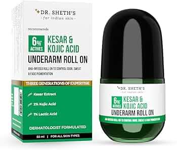Dr. Sheths KESAR & KOJIC ACID UNDERARM ROLL-ON| 6% Actives -AHA, Kojic ...