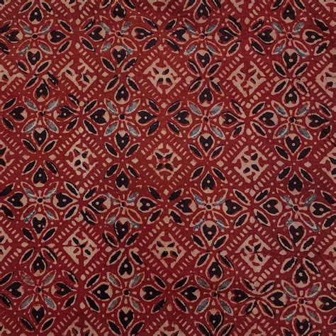 (PRE-CUT 1.40 METER) Pure Cotton Ajrak Rust All Over Star Square Tiles ...