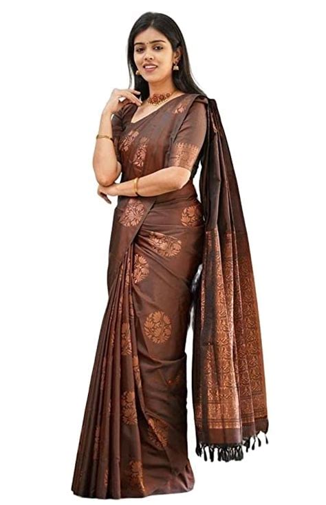Buy EVANTA Women Kanjivaram Silk Blend Saree With Running Blouse ...
