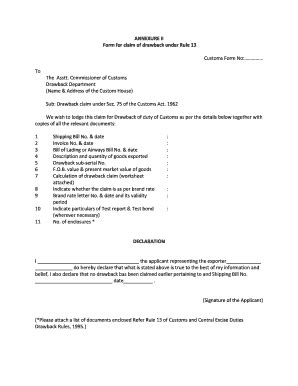 ANNEXURE II Form For Claim Of Drawback Under Rule 13 Customs ... - Cbec ...