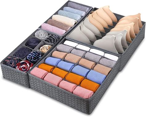 House of Quirk Set of 4 Foldable Rectangular Storage Box Drawer Divider ...