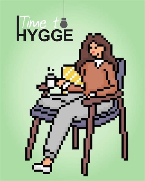 8-Bit-Pixel das Thema Hygge Der Cartoon von Frauen, die sitzen, sich ...
