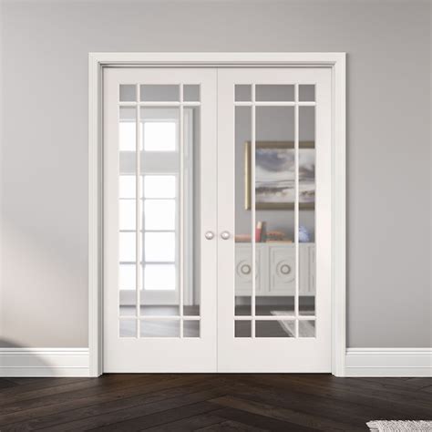 Masonite 60-in x 80-in Primed Solid core Clear glass Bi-parting Smooth ...