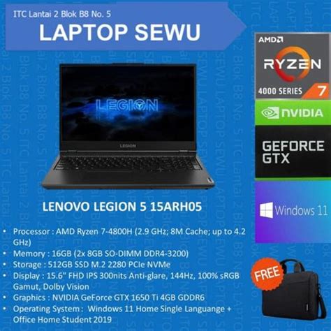 Jual LEGION 5 15ARH05 Black Ryzen 7 4800H 16GB 512GB SSD GTX1650Ti ...