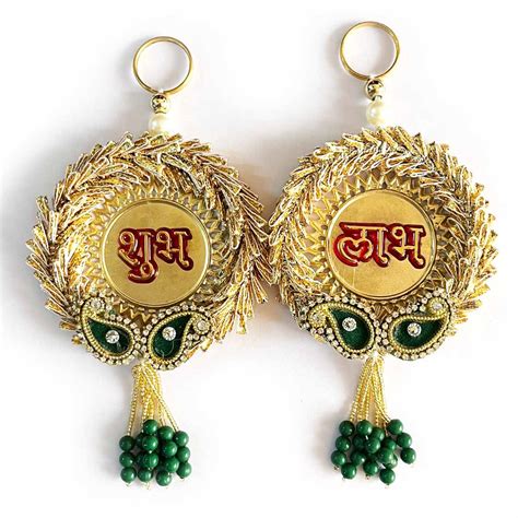 Golden with Green Color Shubh Labh For Home & Festive Decoration Pack ...