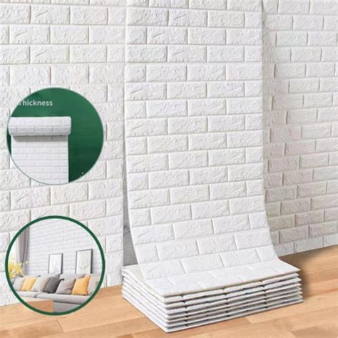 Kendinden Yapışkanlı Beyaz Tuğla Desen 3D Duvar Kağıdı Paneli Tek Parça ...