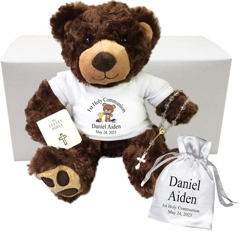 Amazon.com: First Communion Teddy Bear Gift Set - 13 inch Brown Vera ...