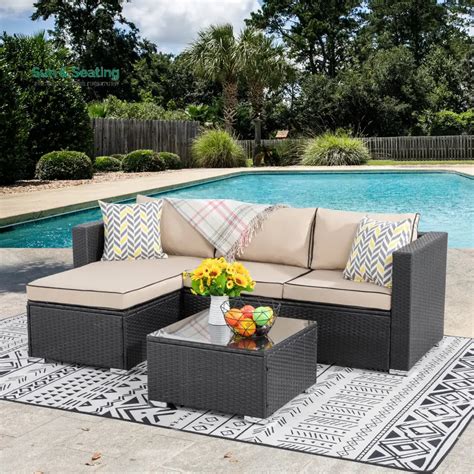 Ment Outdoor Sofa Set 4 Seater and 1 Center Table Set (Black) – Sun and ...