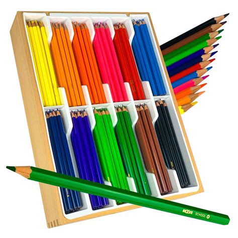 School Colour Pencils (Class Set - 24 x 12 Colours in Wooden Tray ...