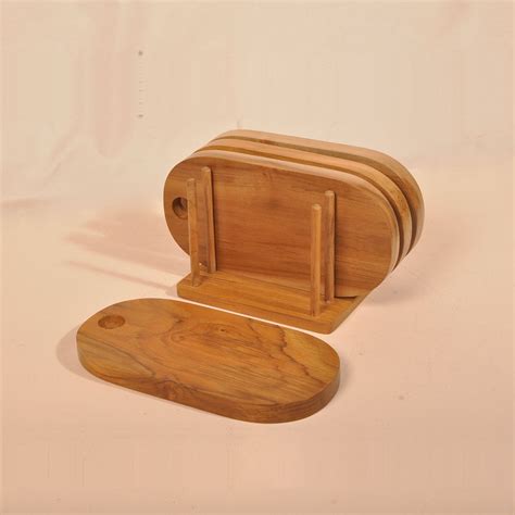 Handcrafted Teakwood Oval Shape Small Chopping Board Set of 4 – Craft Melon