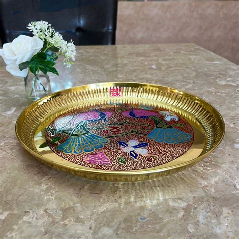 Shop Brass Pooja Plate with Engraved Peacock Design - An Exquisite ...