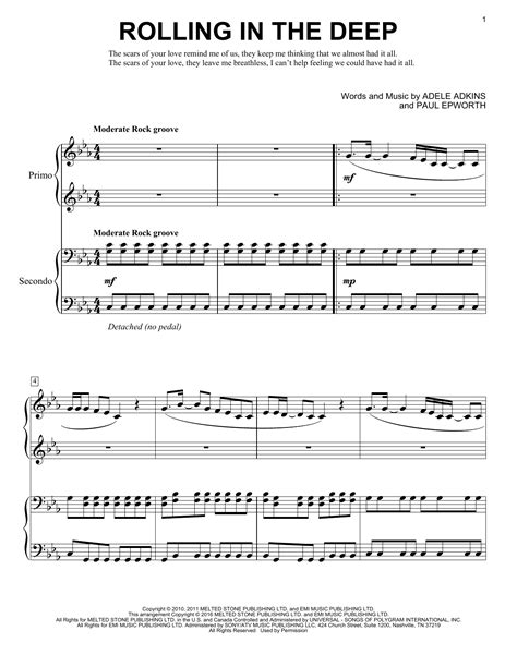 Rolling In The Deep by Adele Sheet Music for Piano Duet at Sheet Music Direct