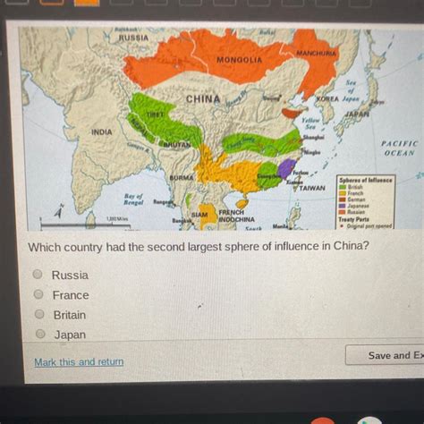 These are the Spheres of Influences in China. Which country had the second largest sphere of ...