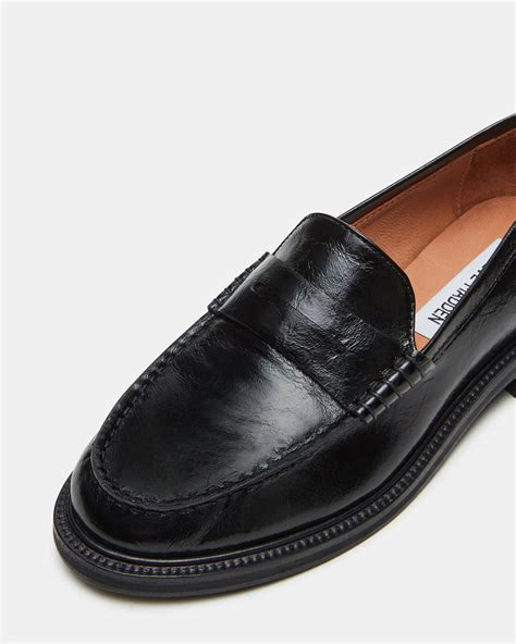MADISON Black Leather Penny Loafer | Women's Loafers – Steve Madden