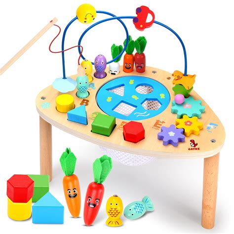 oathx Activity Table for 1+ Year Old, 6 in 1 Wooden Montessori Activity ...
