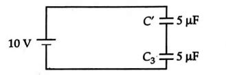 A 10 V battery is connected to three capacitors, C1=2 μ F, C2=3 μ F and ...