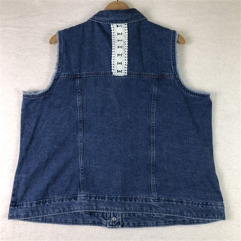 Plus Size Denim Vest Womens 1X Embellished Sleeveless Snaps Pockets ...