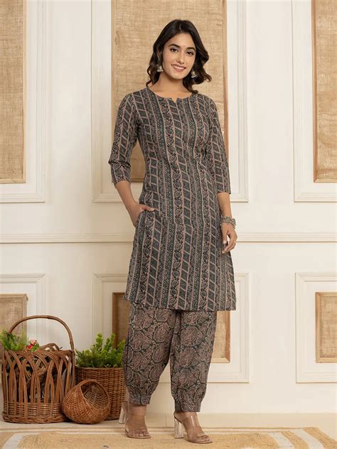 Cotton Teal Green Workwear Kurta Set With Comfortable Harem Pants ...