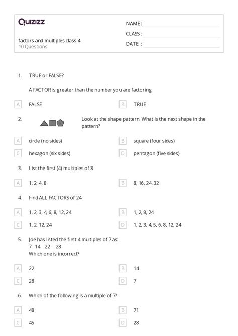 50+ Factors and Multiples worksheets for 4th Class on Quizizz | Free ...