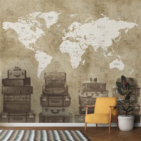 Vintage Travel Theme World Map Wallpaper for Walls | Life n Colors