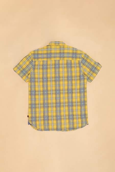 Yellow Checked Casual Half Sleeves Shirt Collar Boys Regular Fit Shirts ...