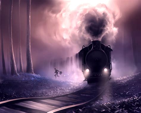 Download wallpaper 1280x1024 train, man, railroad, art, rush, escape ...
