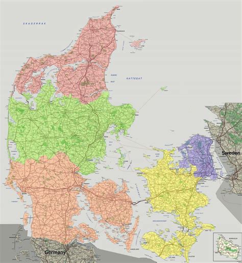 Large scale detailed road map of Denmark with all cities and villages | Denmark | Europe ...