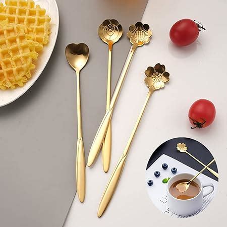 Buy Fapiwen Golden Spoons, Coffee Spoon, Flower Teaspoons, Desserts ...
