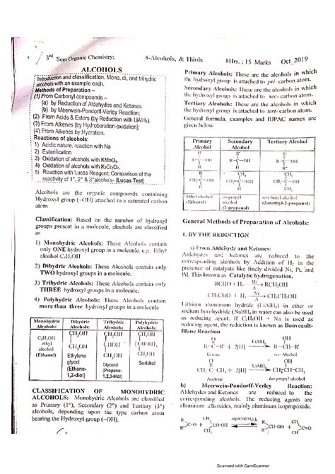 8.Alcohols and Thiols - BSc First Semester - 3rd Sem Organic Thiols ...