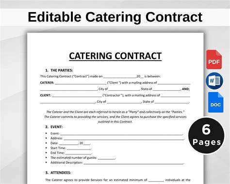 Catering Contract Template. Catering Service Contract. Editable ...