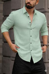 JACKBELLA Men Self Design Casual Green Shirt - Buy JACKBELLA Men Self ...