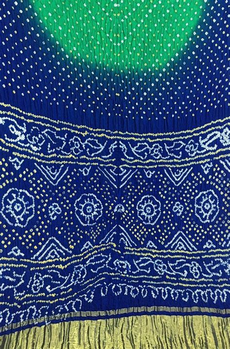 Blue And Green Bandhani Pure Gajji Silk Saree - Luxurionworld