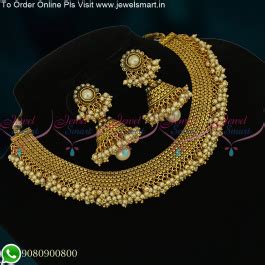 NL0676 Antique Gold Plated Fancy and Trendy Pearl Necklace Jhumka ...