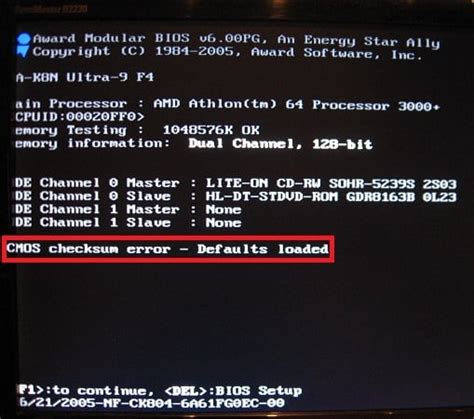 CMOS Checksum Error Defaults Loaded 的图像结果