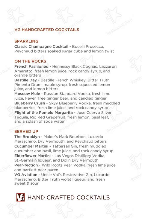 Menu at Vintner Grill pub & bar, Las Vegas