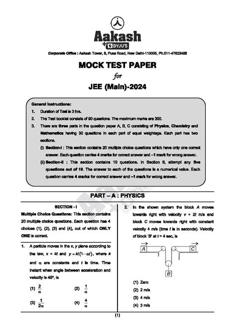 Mock Test Paper for JEE (2023) - Complete Syllabus Test - Studocu