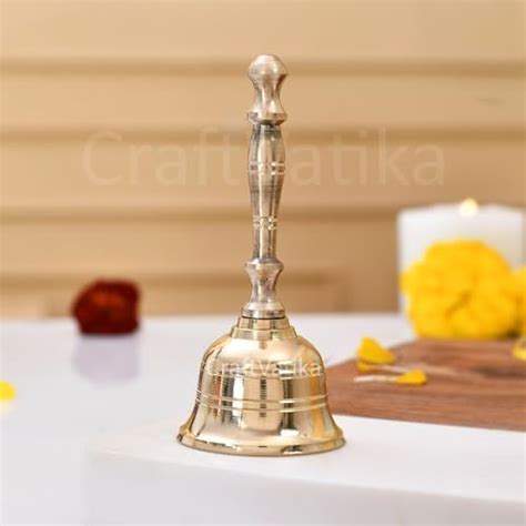 Craftvatika Brass Pooja Bell Ghanti for Mandir - Handbell for Puja Room ...