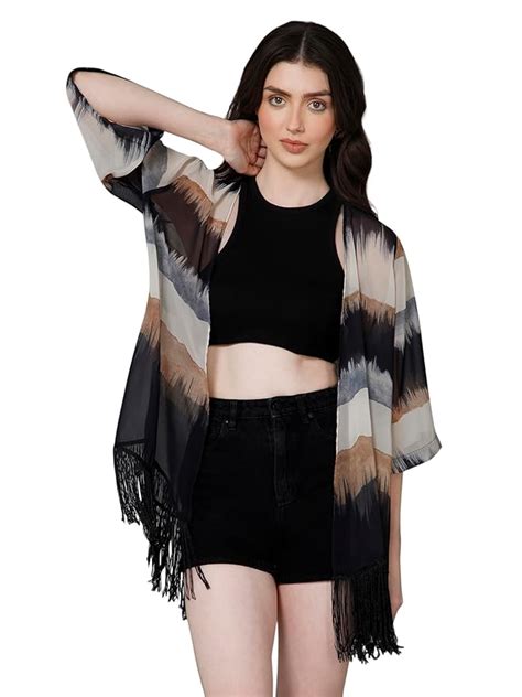 Buy PURYS Polyester Women's Casual Kimono Shrug Multicolour, Shawl ...