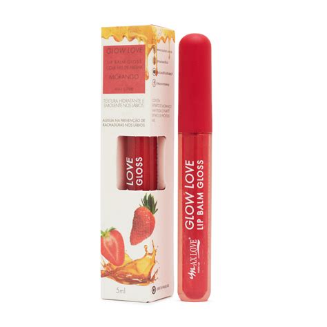 Lip Balm e Gloss Glow Love Mel de Abelha e Morango Max Love de 5ml Max Love