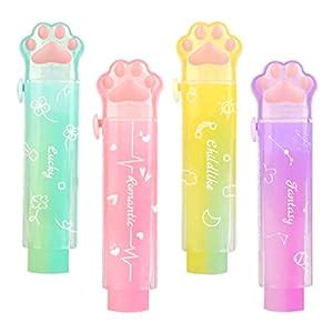 Cat Paw Erasers,4 Pcs Rainbow Color Cute Erasers Retractable Kawaii ...