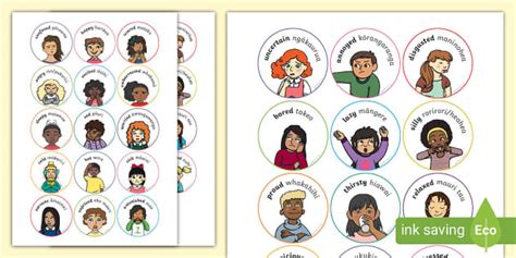 Emotions, Feelings and States Discs Display Cut-Outs English/Te Reo Māori