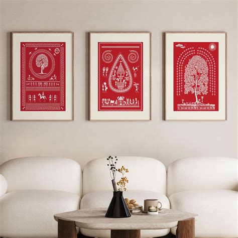 Set of 3 Warli Art Paintings Traditional Indian Wall Art. – Dessine Art